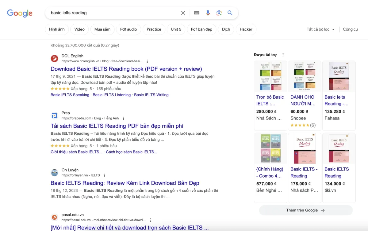 Kết quả Google cho từ khóa basic ielts reading: DOL English