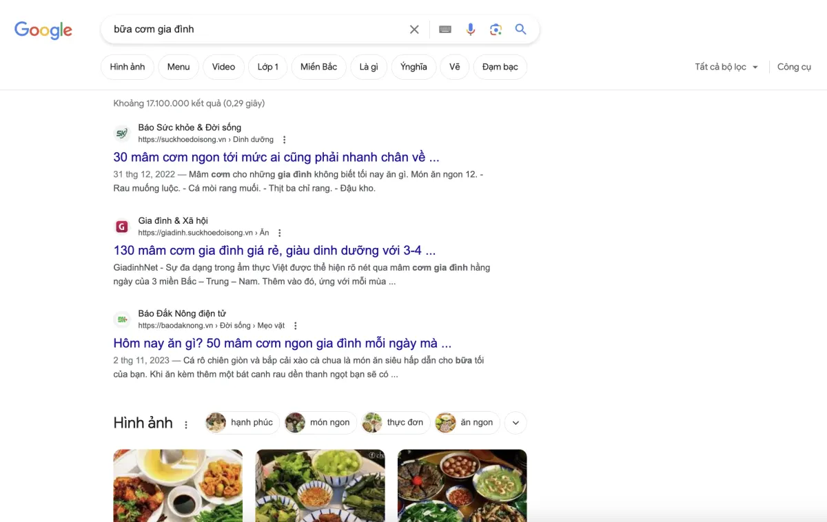 Kết quả Google cho từ khóa bữa cơm gia đình: Báo Sức khỏe và Đời sống